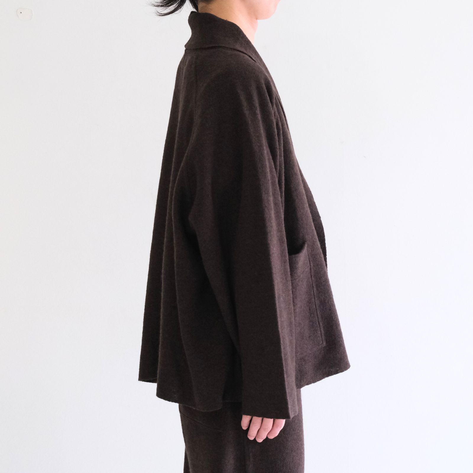 【残り1点】CARDIGAN JACKET  ‐Hard Twist Crepe Knit‐（Brown）