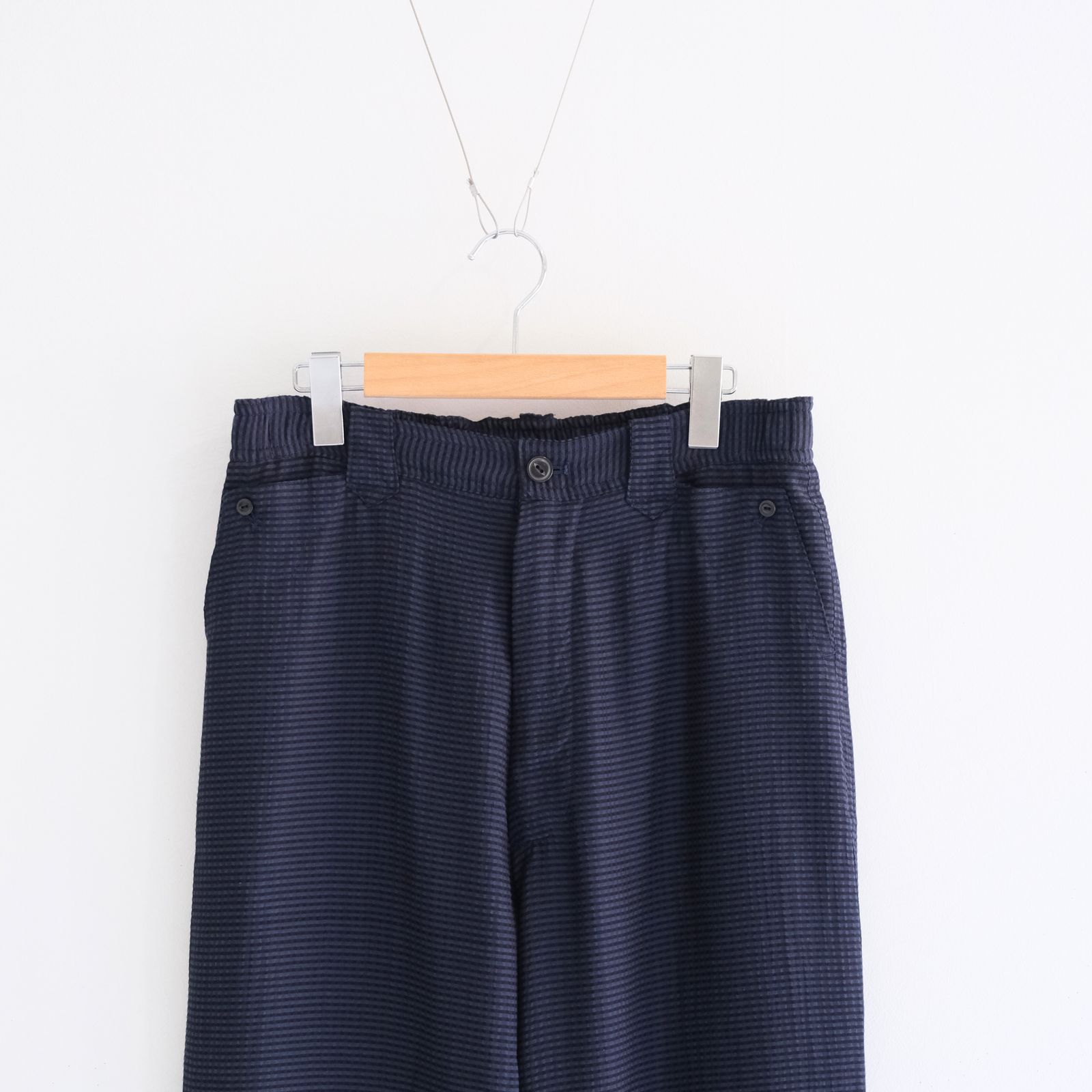 SHEER WESTERN EASY TROUSERS - Gingham check Indian fabric - / パンツ / NAVY