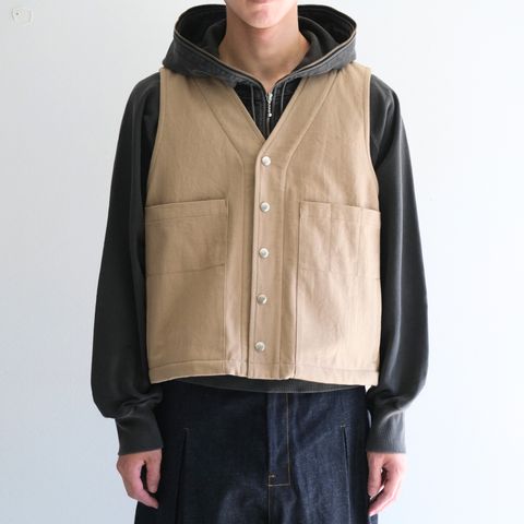 【残り1点】WORK VEST - Duck / Native Border Knit Lining -（Beige）