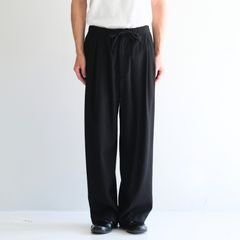 WASHED W/S STRIPE DRAWSTRING WIDE PANTS（BLACK）