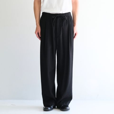 WASHED W/S STRIPE DRAWSTRING WIDE PANTS（BLACK）