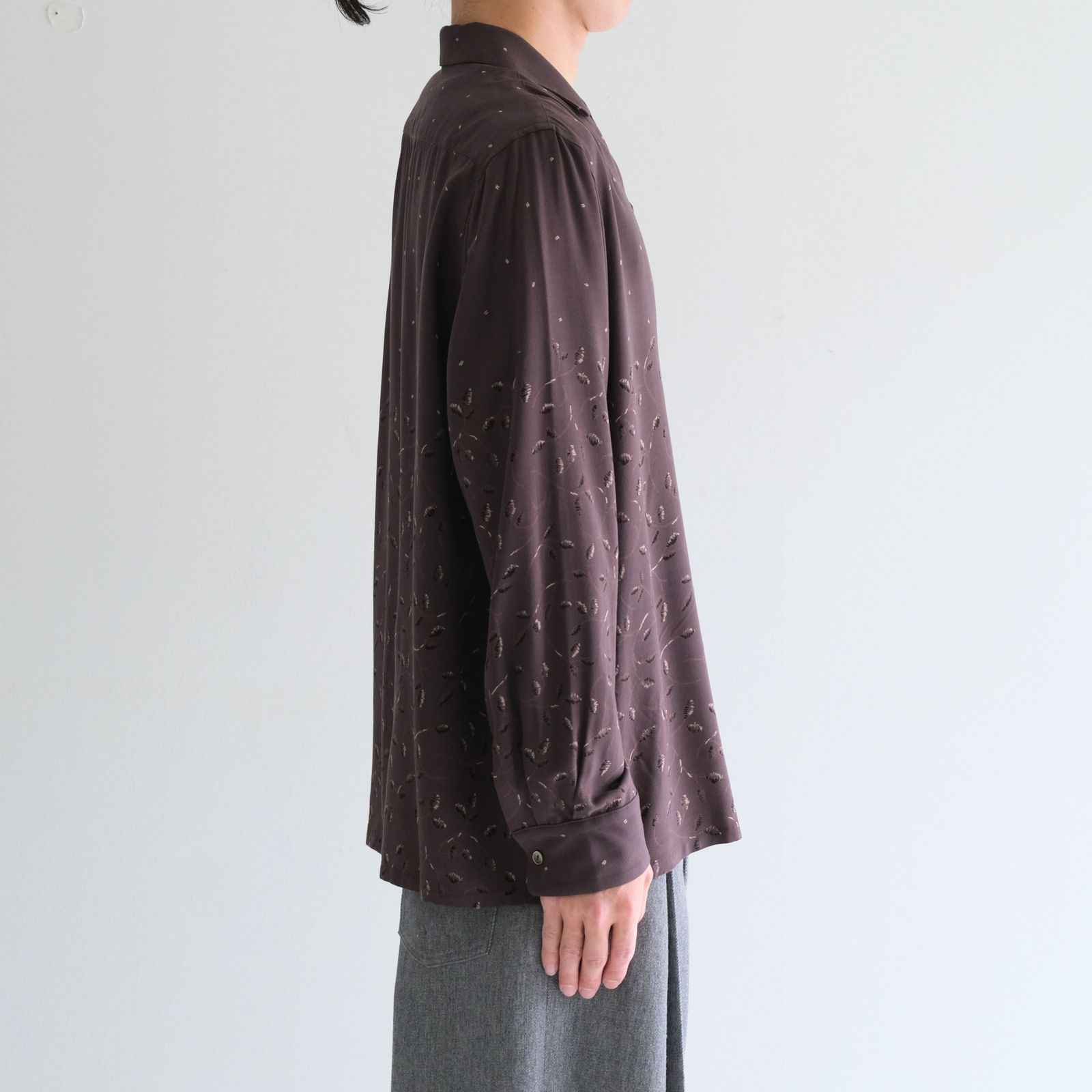【残り1点】OPEN COLLAR SHIRTS  - Botanical print -（Dark Brown）