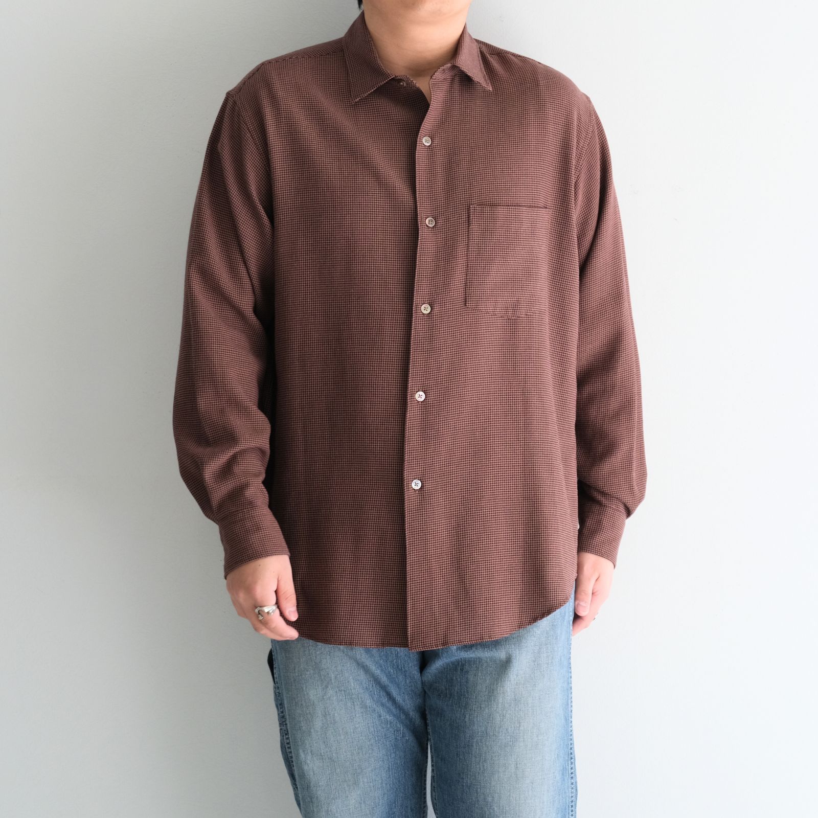RAYON LINEN CHECK SHIRT / レーヨンリネンチェックシャツ（BROWN / BLACK）