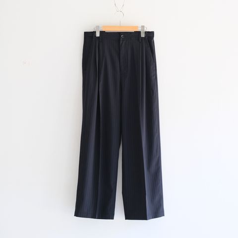 Merino Wool High-waist Slacks / メリノウール ハイウエスト スラックス（NAVY STRIPE）