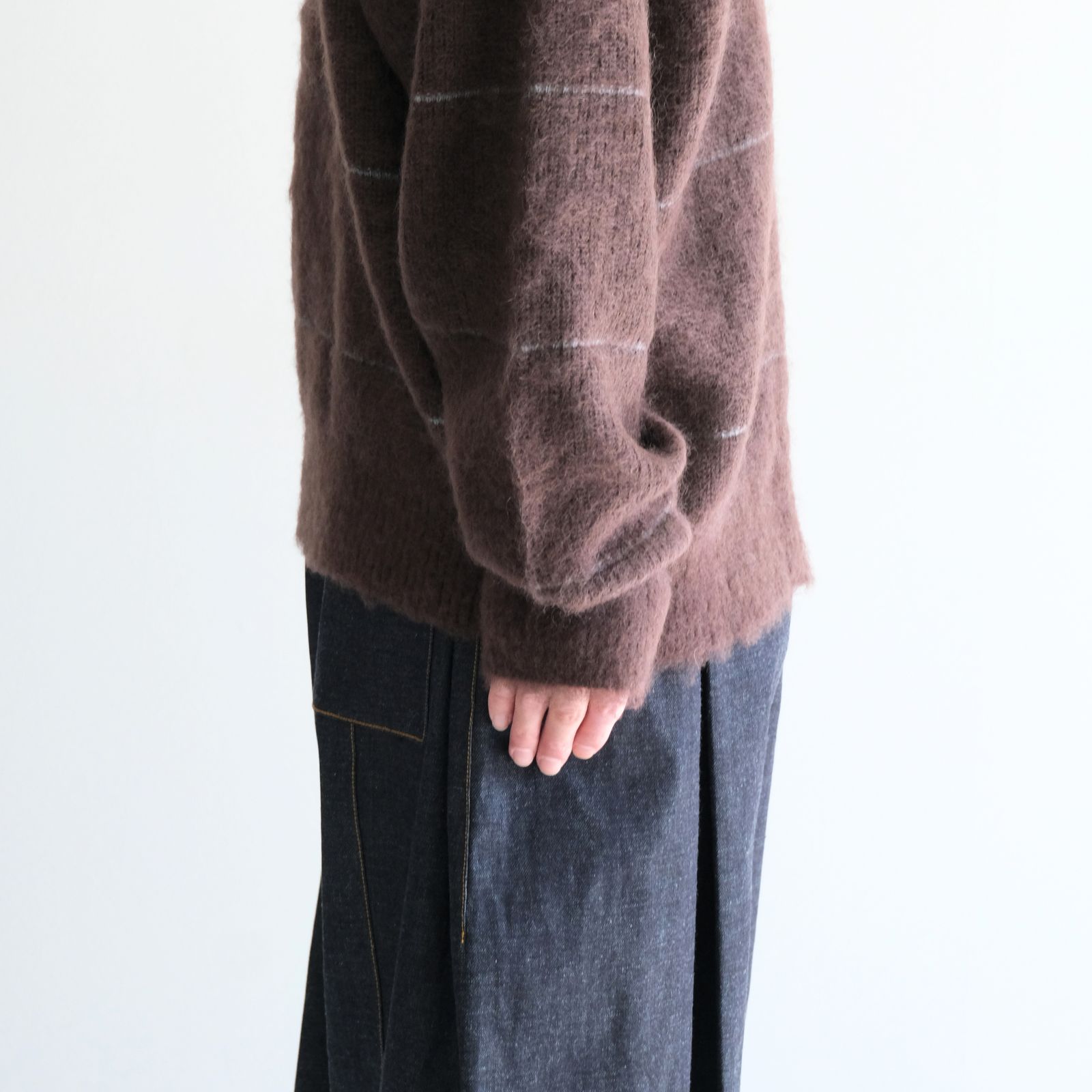 【残り1点】MOHAIR BOARDER CARDIGAN（BROWN）