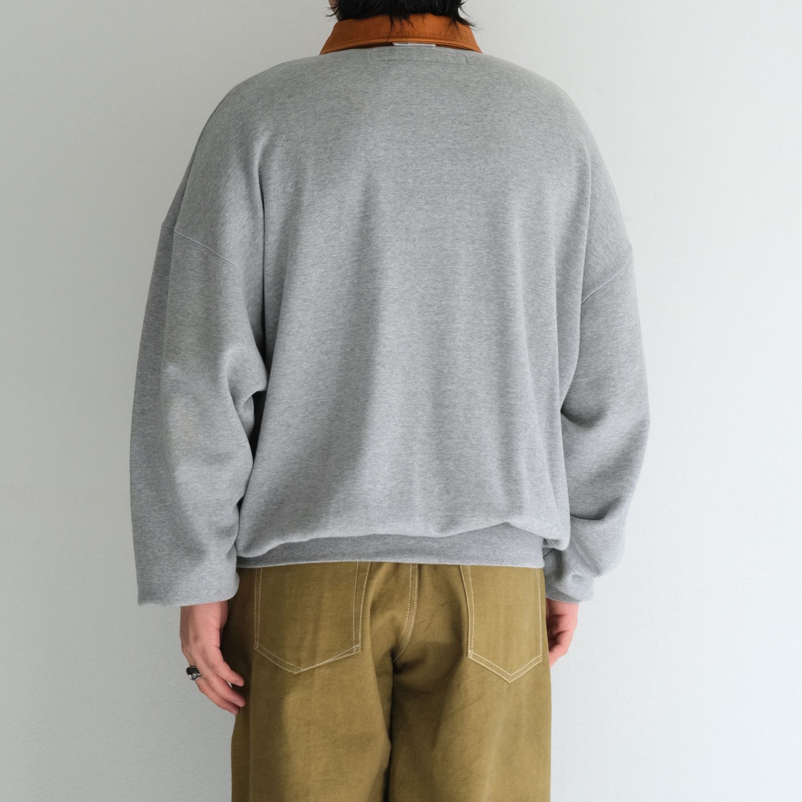 "BROTHERS" Leather × Original Supima Aging Cotton Sweat / ハーフジップ / スウェット / レザー / M.GRAY