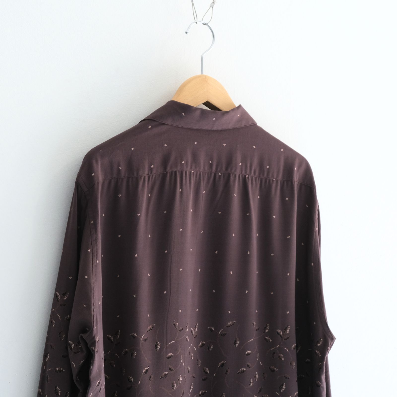 OPEN COLLAR SHIRTS  - Botanical print -（Dark Brown）