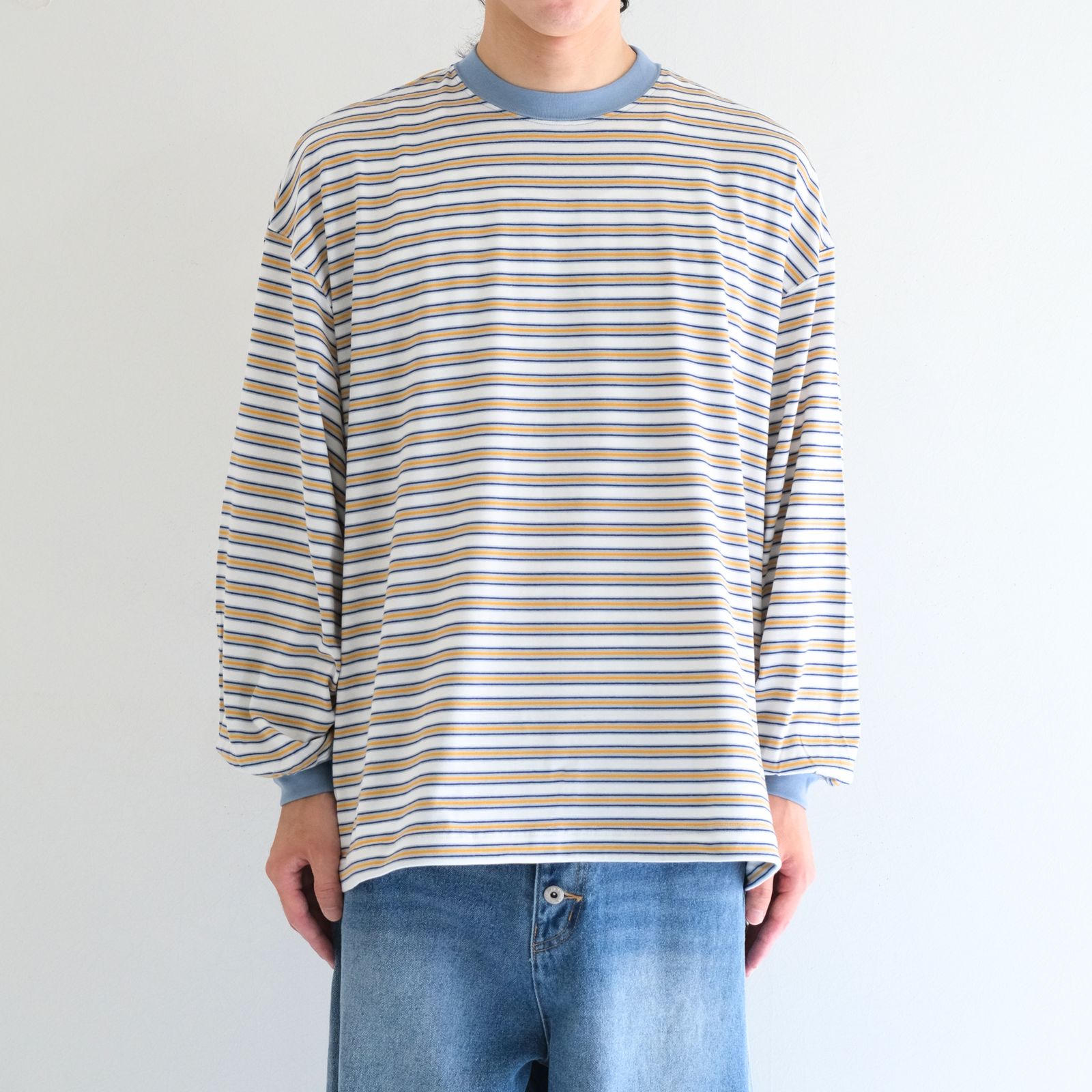 Balloon Border Long-sleeve T-Shirt（SAX x YELLOW）