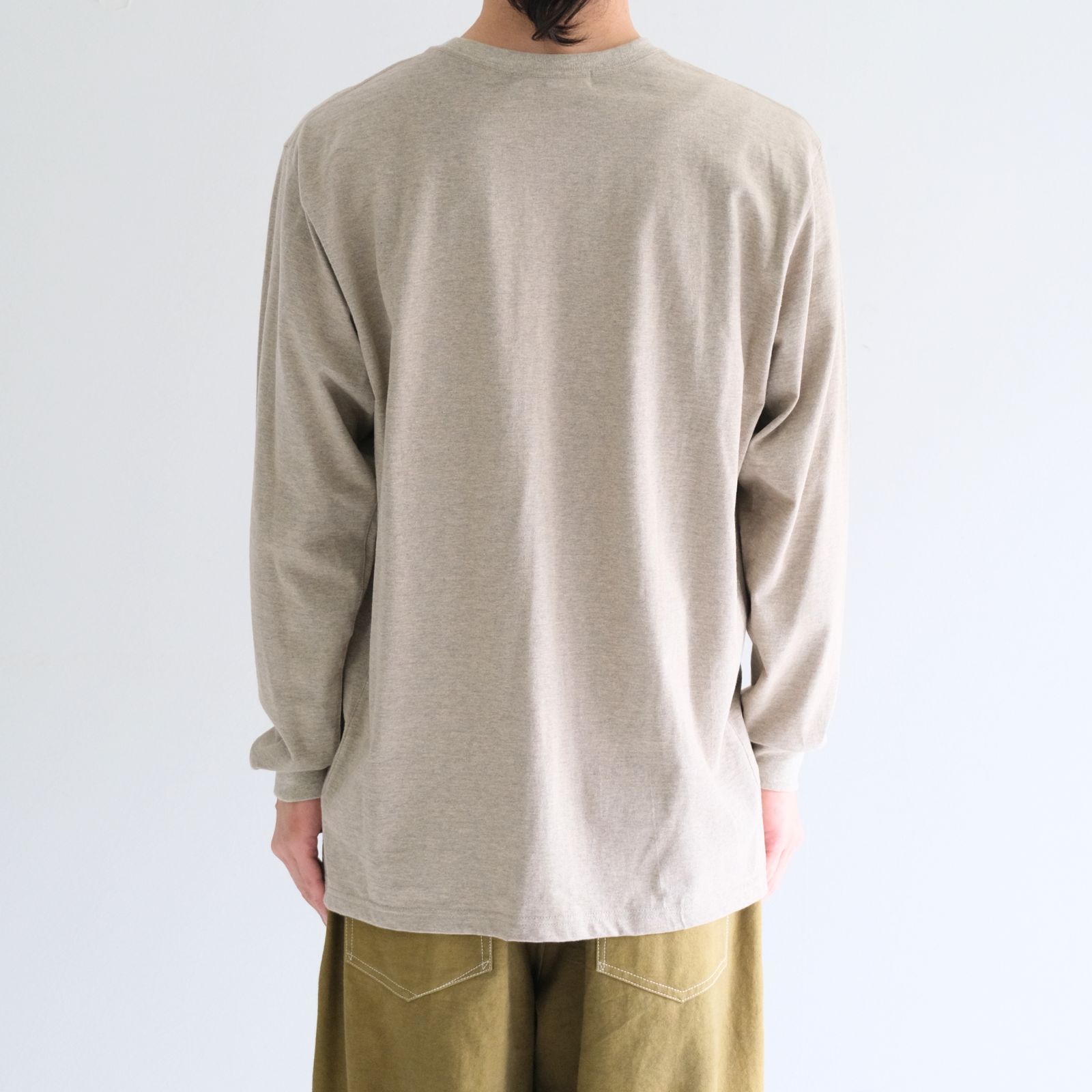 【残り1点】WRAP AROUND POCKET TEE L/S - Raffy plainstitch - / ラップアラウンドポケットT L/S - ラフィープレーンステッチ -（Beige）