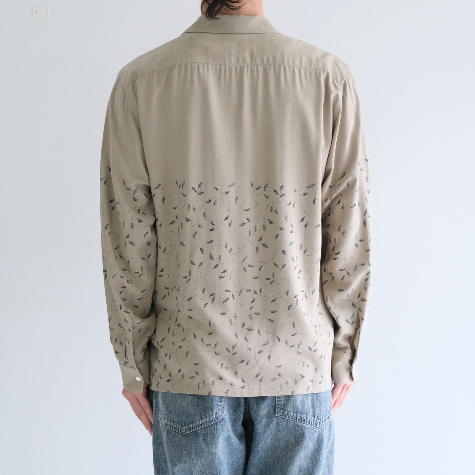 OPEN COLLAR SHIRTS  - Botanical print -（Gray Khaki）