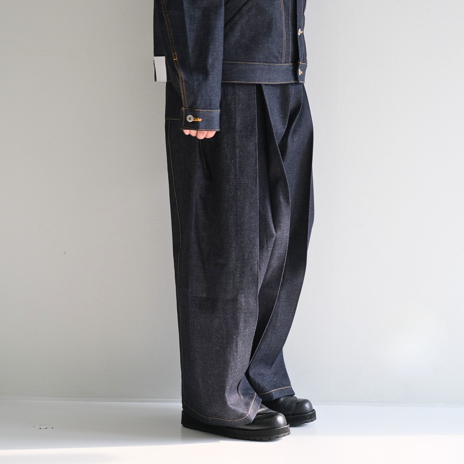 SAGE NATION ブラック ボックスプリーツパンツ sage NATION(セイジネーション)｜BOX PLEAT TROUSER RAW DENIM