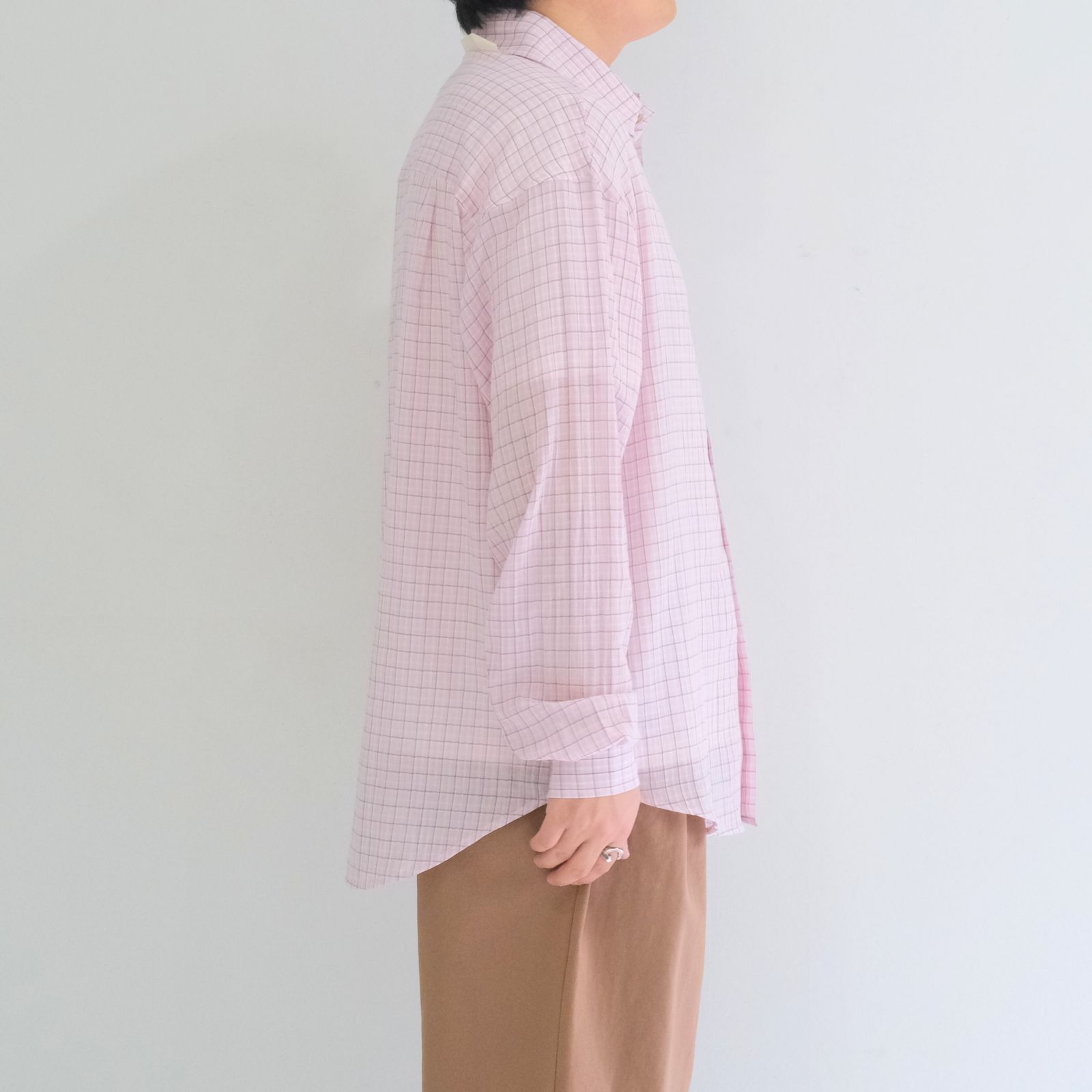 PREMIUM RONACHECK WRINKLE OVER SIZED SHIRTS / プレミアム ロナチェック リンクル オーバーサイズ シャツ（LEMONADE PINK）
