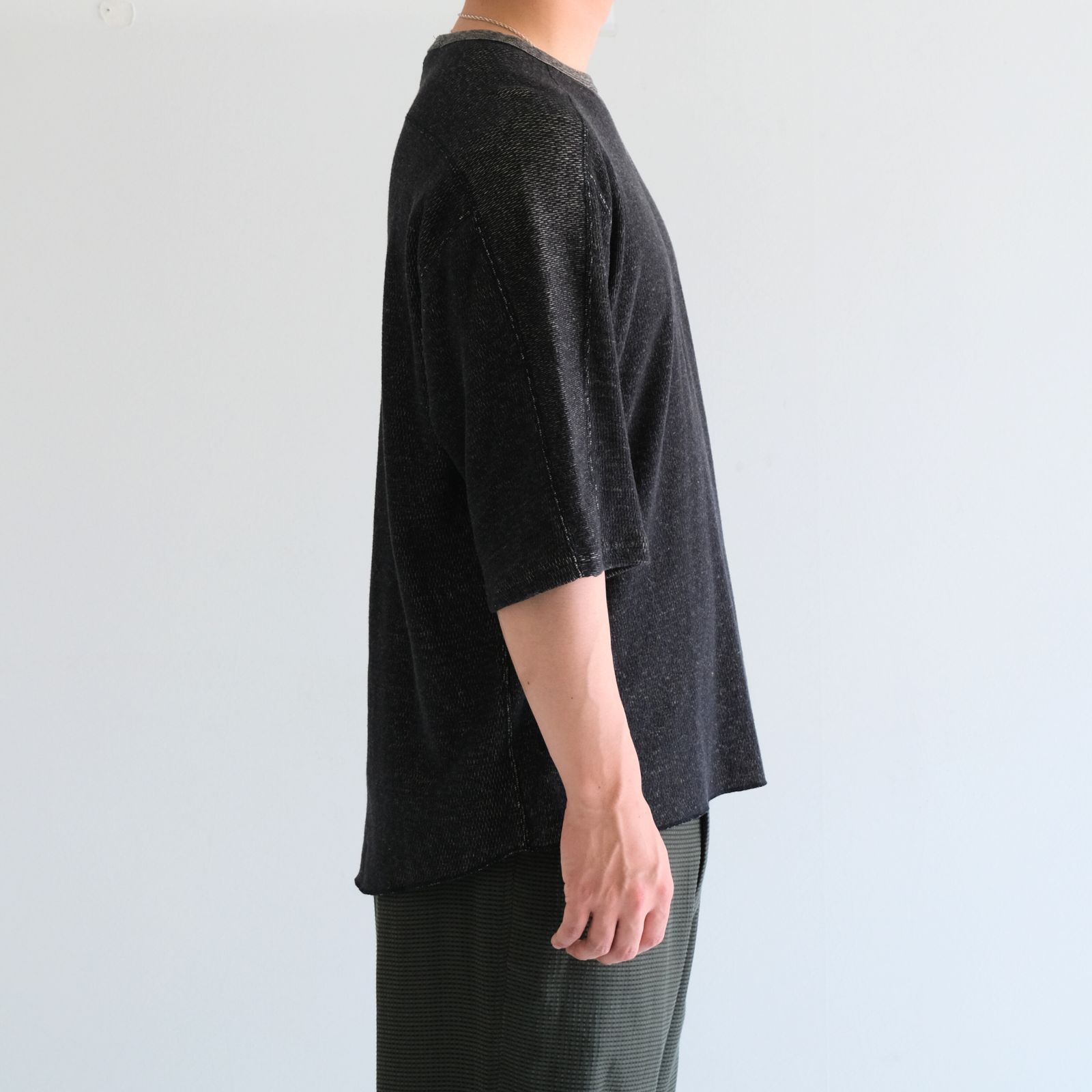 ORGANIC COTTON THERMAL TEE - Mixed ”UNSTAINED” yarn - /  Tシャツ / BLACK