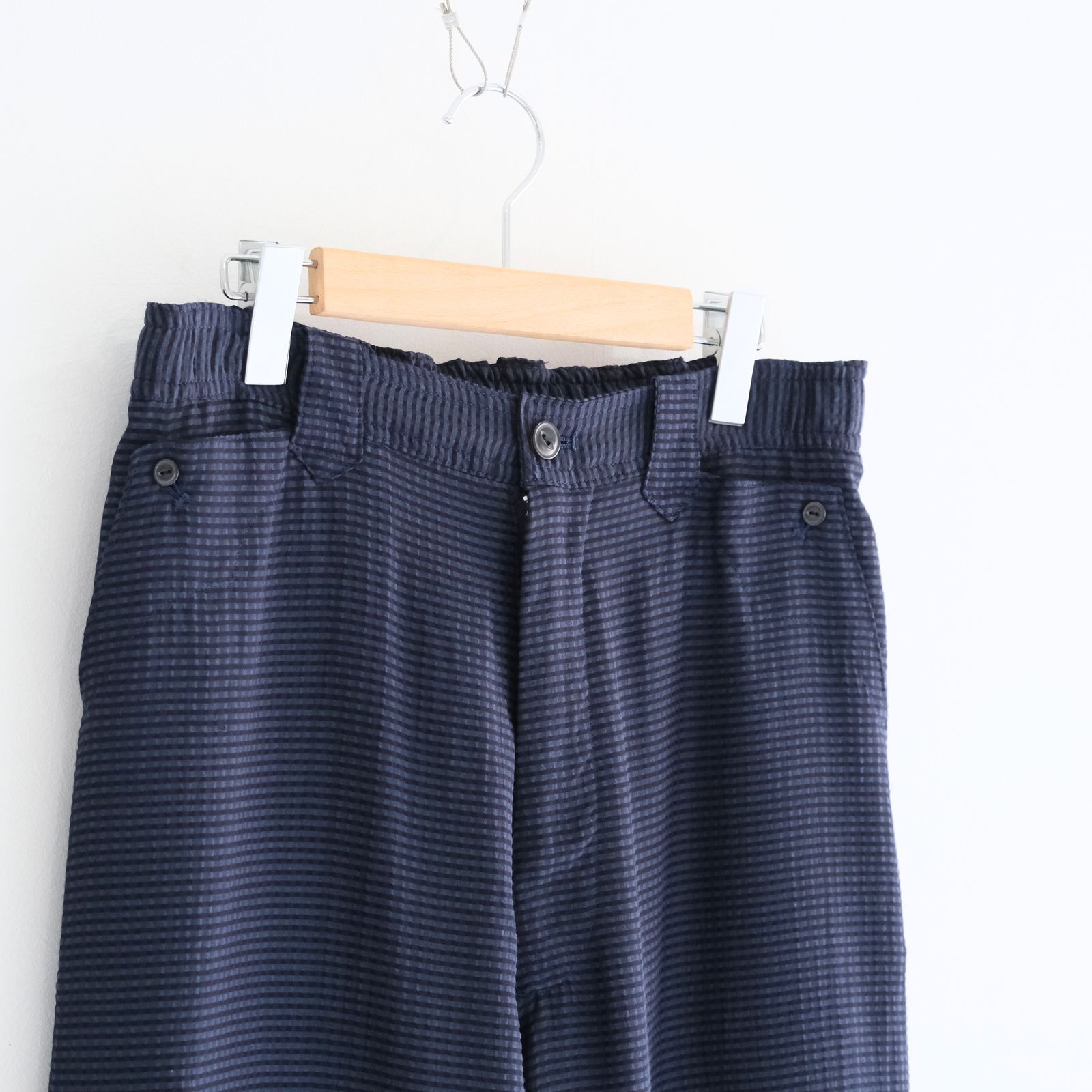 SHEER WESTERN EASY TROUSERS - Gingham check Indian fabric - / パンツ / NAVY