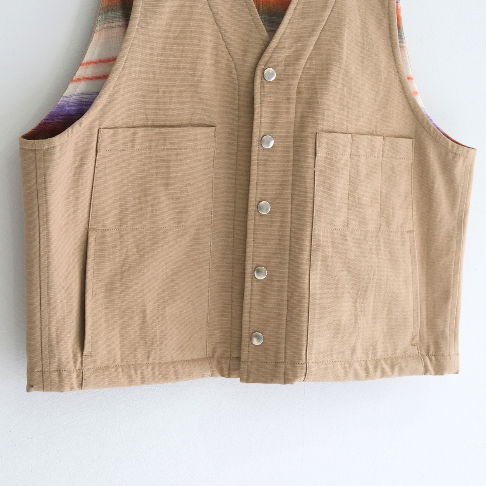【残り1点】WORK VEST - Duck / Native Border Knit Lining -（Beige）