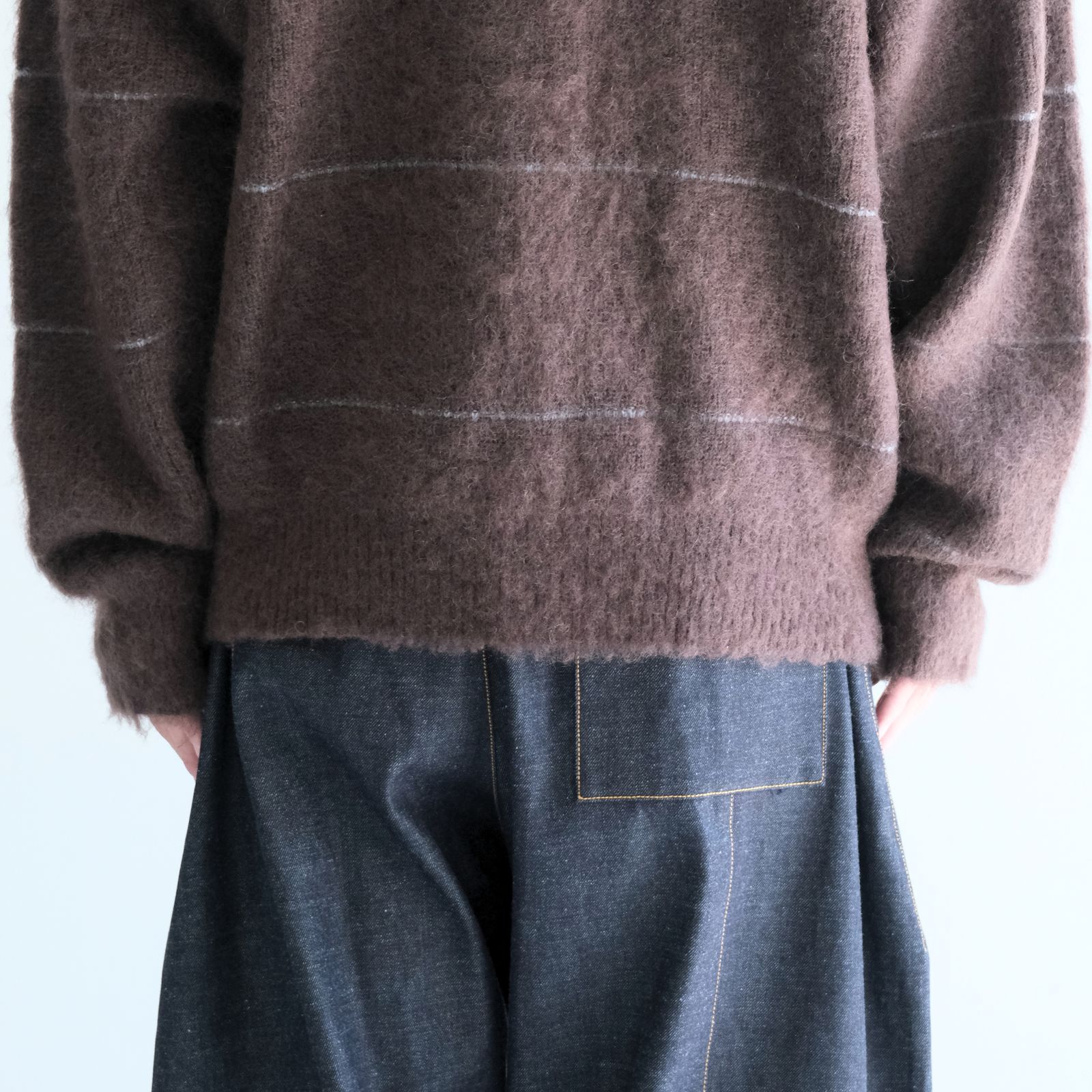 【残り1点】MOHAIR BOARDER CARDIGAN（BROWN）