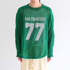 【残り1点】PRINTED FOOTBALL KNIT TEE - Mesh crochet - / プリントフットボールニットT- メッシュクロシェット -（Green）