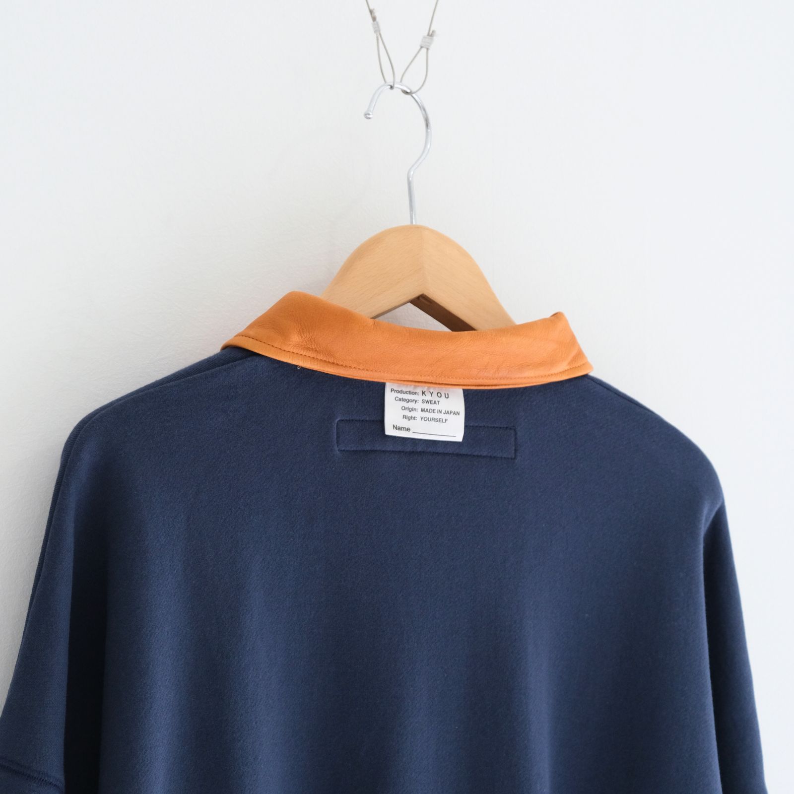 "BROTHERS" Leather × Original Supima Aging Cotton Sweat / ハーフジップ / スウェット / レザー / NAVY