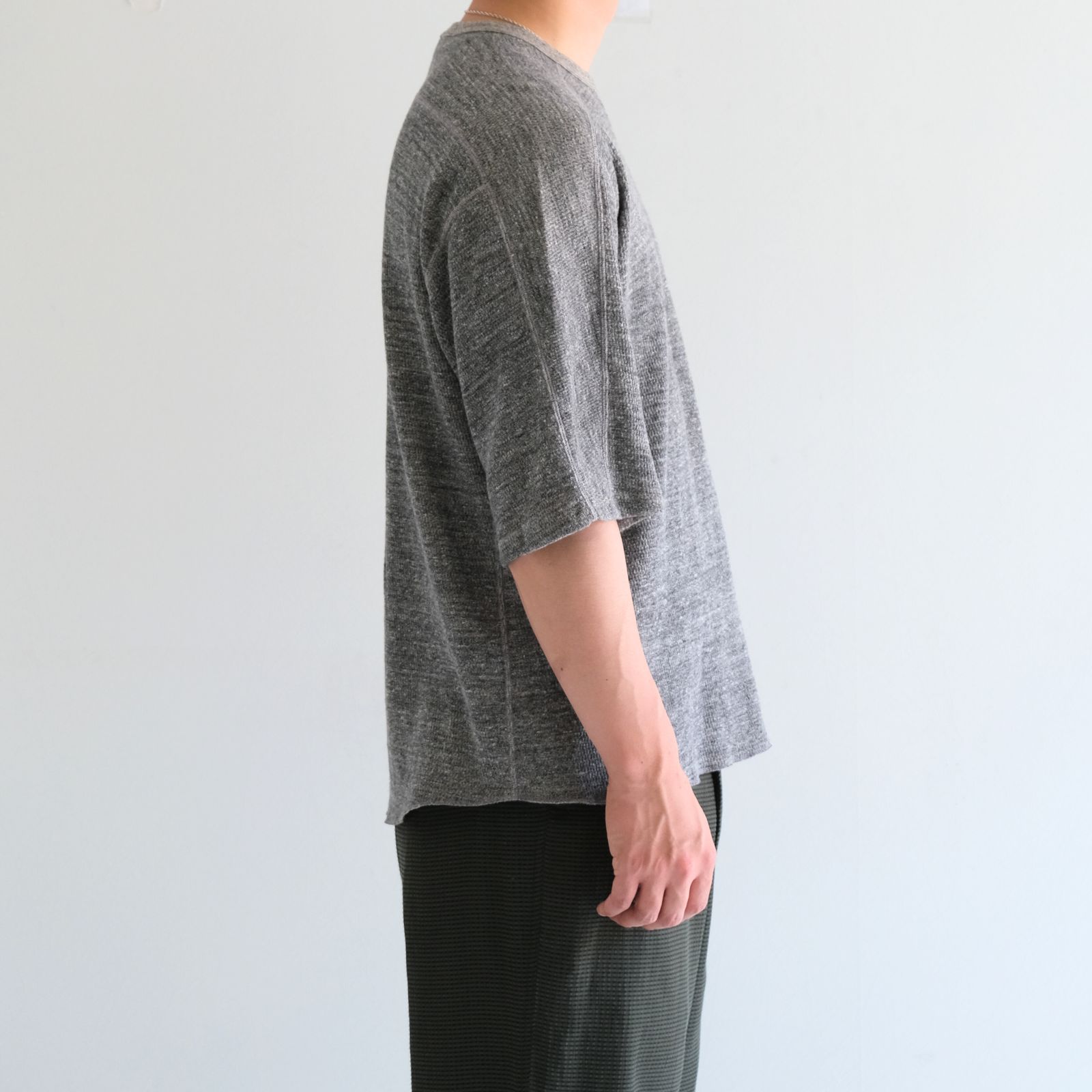 ORGANIC COTTON THERMAL TEE - Mixed ”UNSTAINED” yarn - /  Tシャツ / GRAY