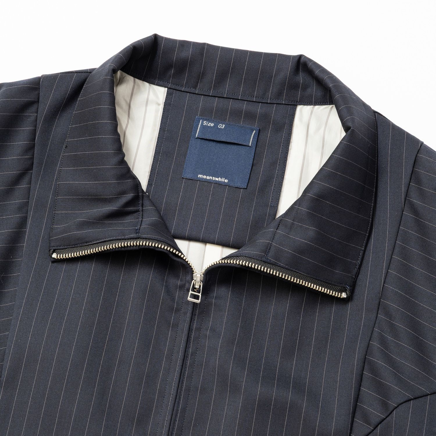 【入荷時期：2026年7月頃】Merino Wool Stand Collar Blouson / メリノウール スタンドカラー ブルゾン（NAVY STRIPE）