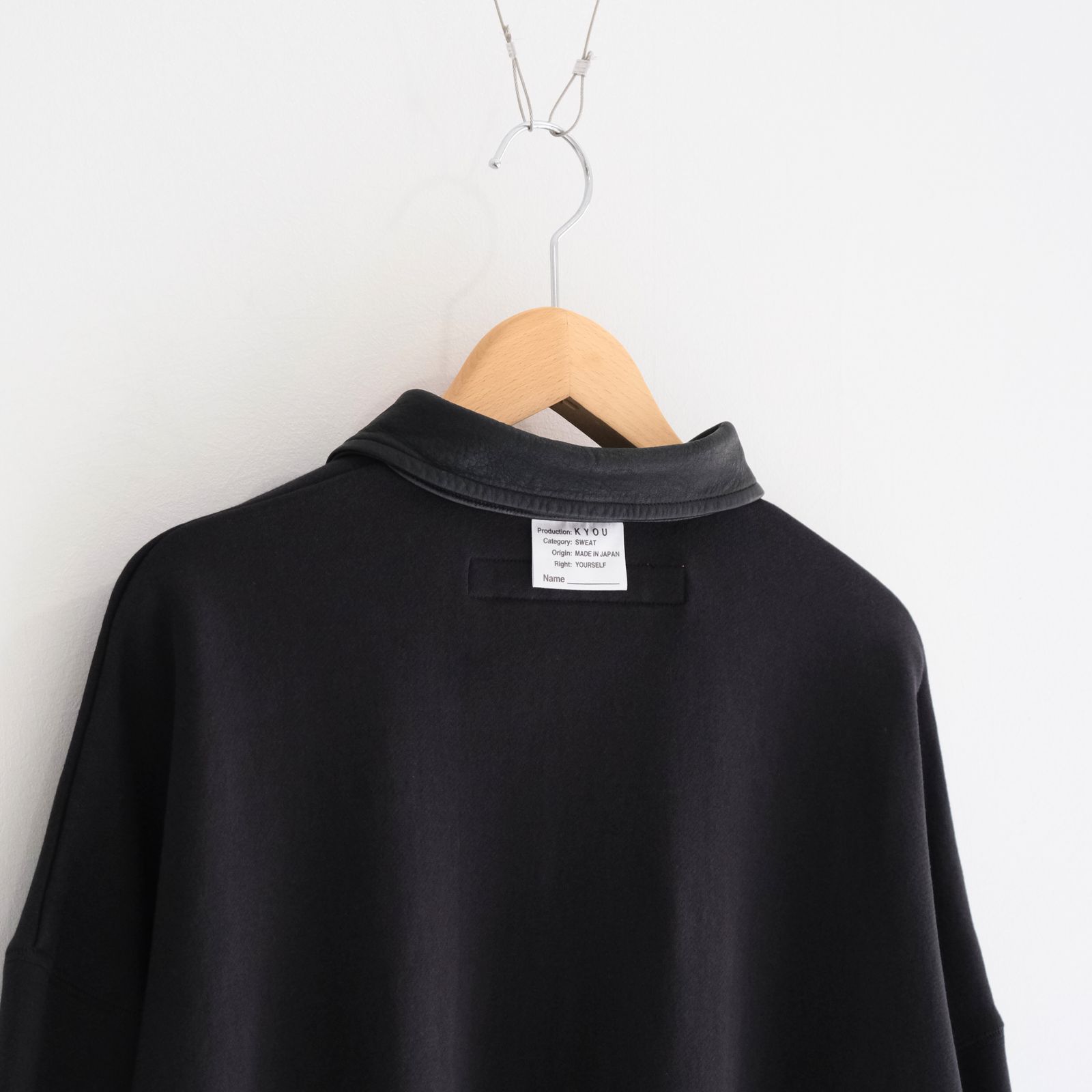 "BROTHERS" Leather × Original Supima Aging Cotton Sweat / ハーフジップ / スウェット / レザー / BLACK