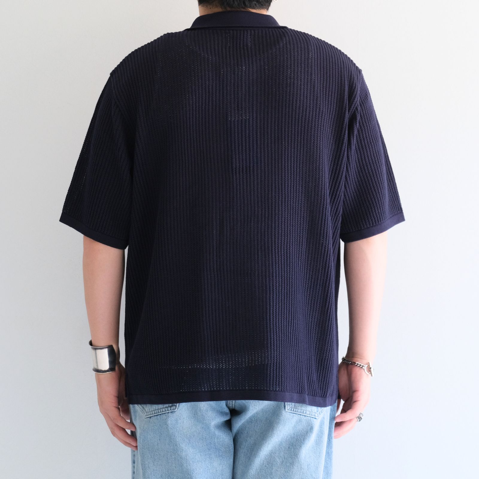COTTON SUKASHI KNIT S/T / （NAVY）