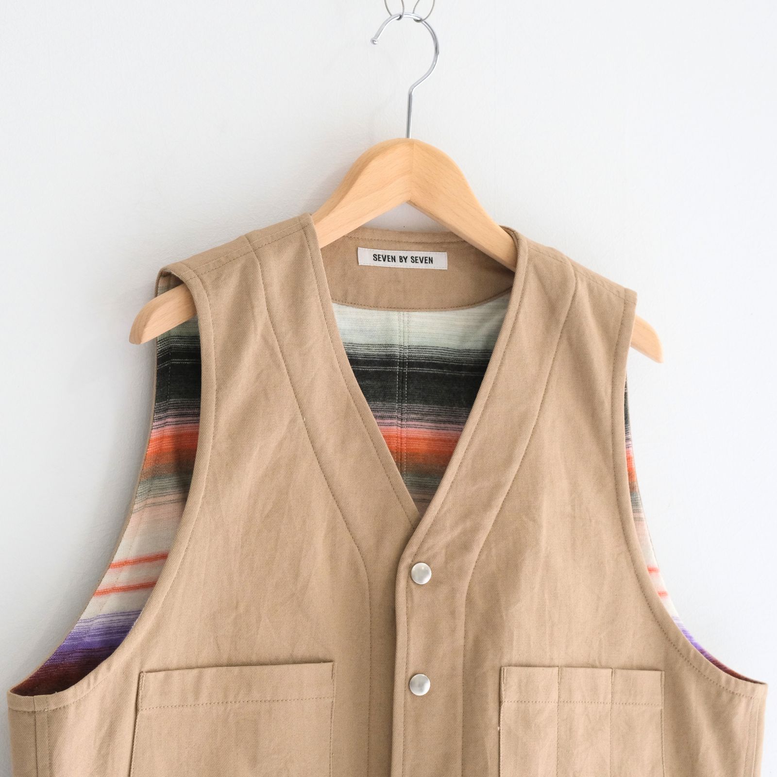 【残り1点】WORK VEST - Duck / Native Border Knit Lining -（Beige）
