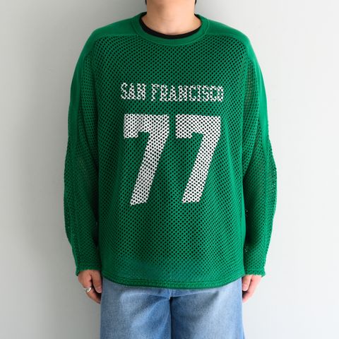 PRINTED FOOTBALL KNIT TEE - Mesh crochet - / プリントフットボールニットT- メッシュクロシェット -（Green）