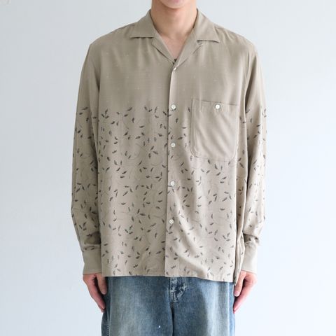 【残り1点】OPEN COLLAR SHIRTS  - Botanical print -（Gray Khaki）