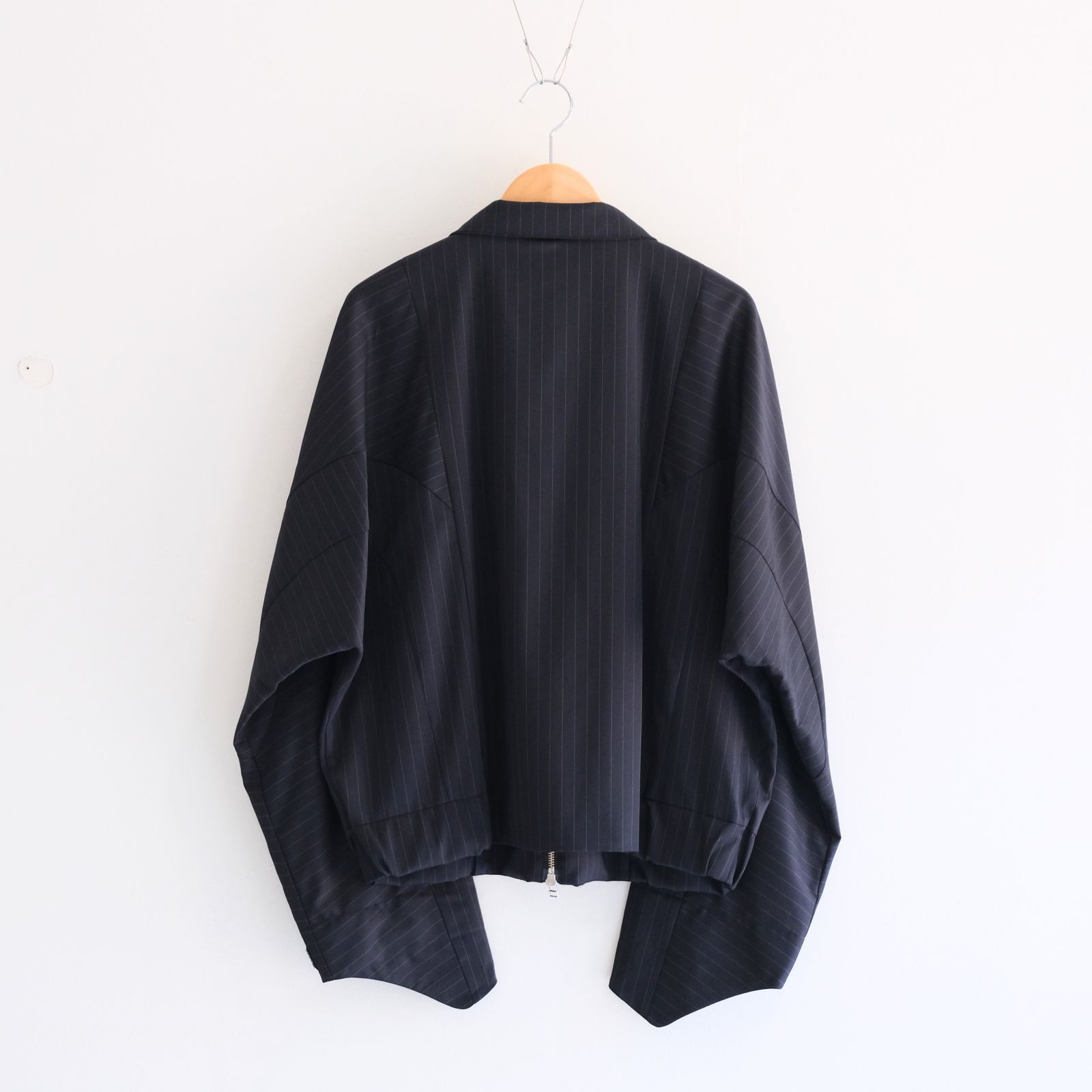 Merino Wool Stand Collar Blouson / メリノウール スタンドカラー ブルゾン（NAVY STRIPE）