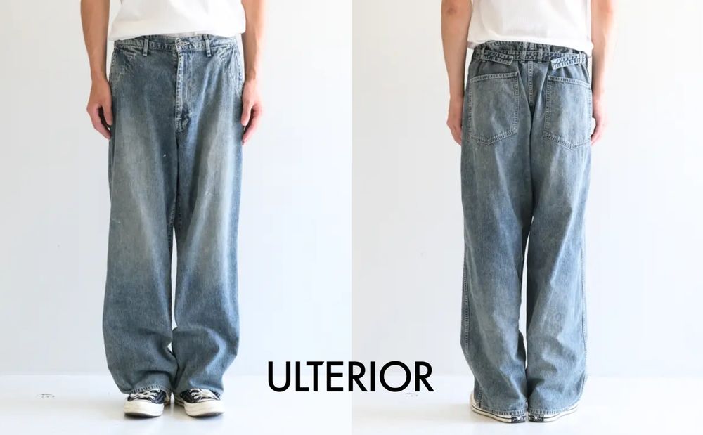 【ULTERIOR / アルテリア】アジャスターベルトによって、サイズ選びの概念を自由化させたデニムパンツ。（FADED LIGHT DENIM WORK PANTS）