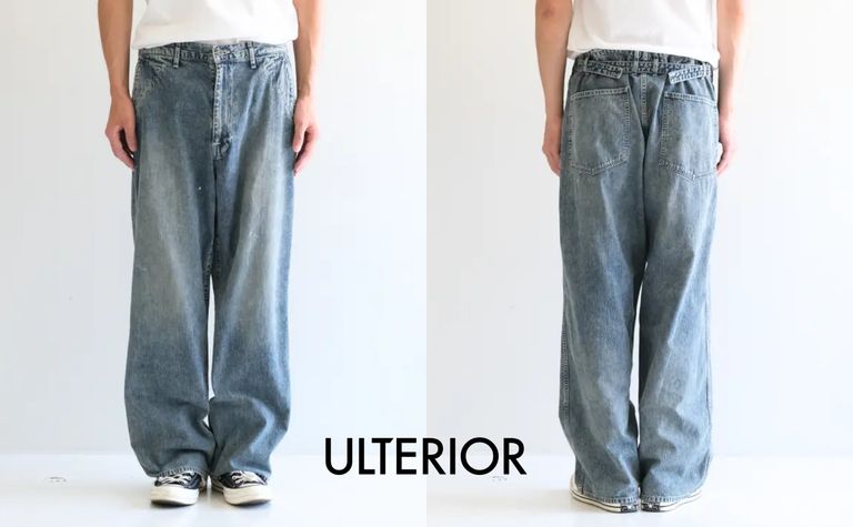 【ULTERIOR / アルテリア】アジャスターベルトによって、サイズ選びの概念を自由化させたデニムパンツ。（FADED LIGHT DENIM WORK PANTS）