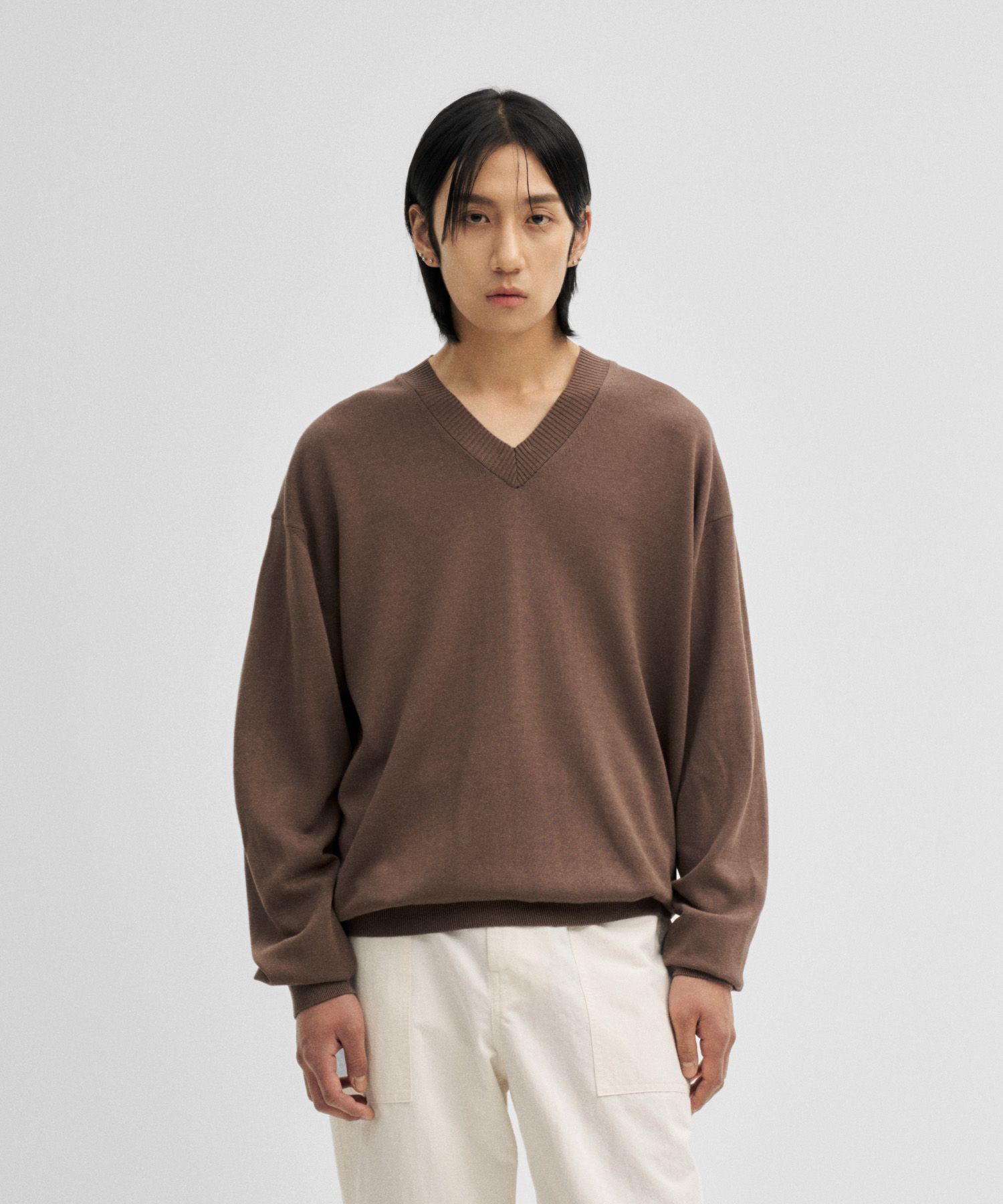 Current Silk V-neck Knit / ニット / Vネック / ブラウン