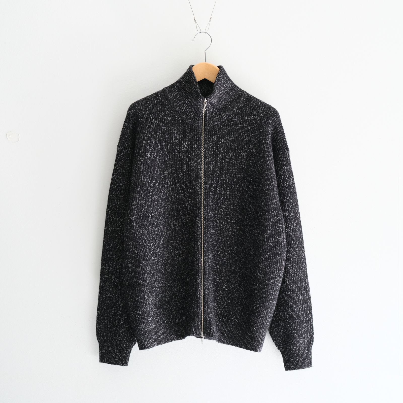 W/C MEALANGE RIB DRIVERS KNIT / ニット/ ドライバーズニット / メリノウール / BLACK