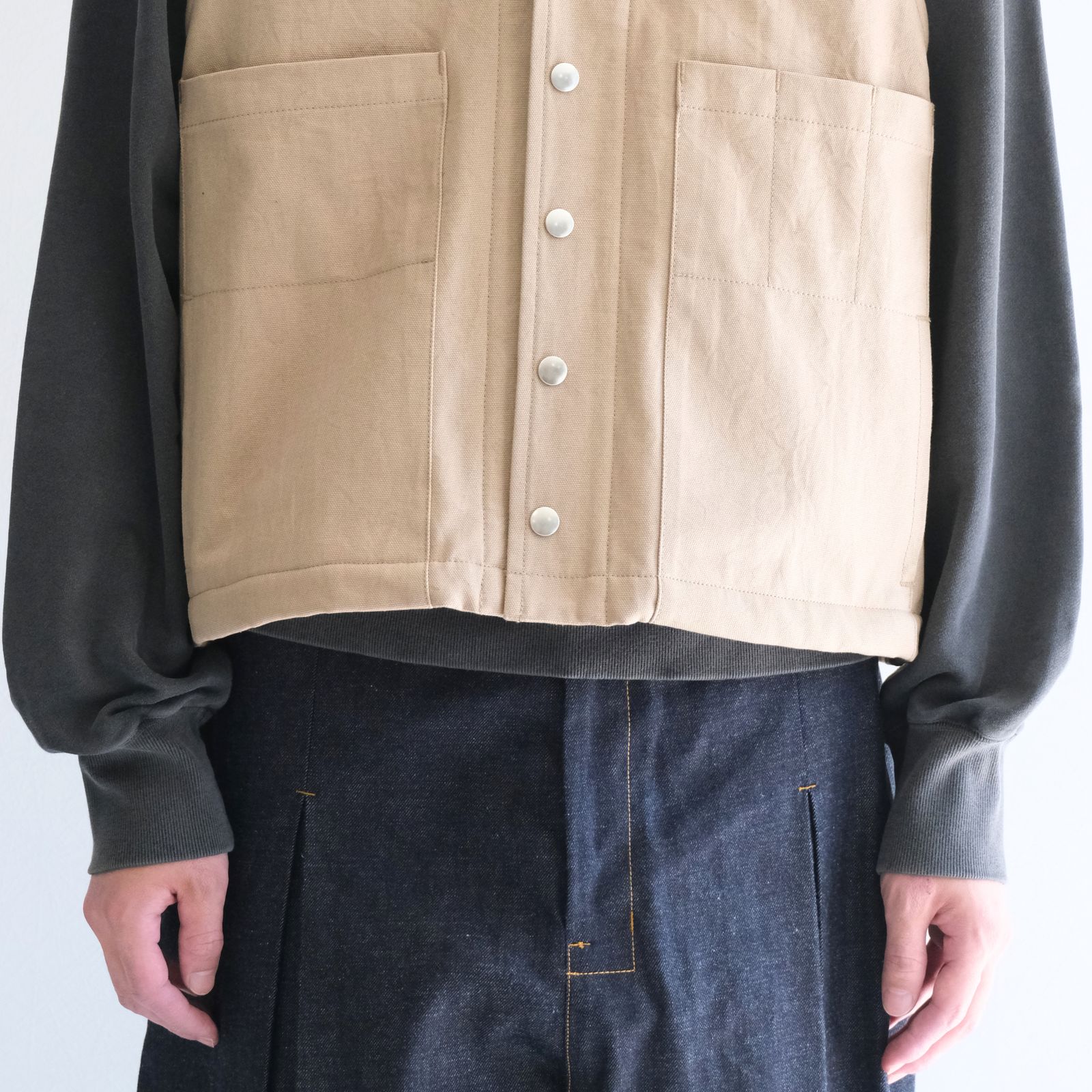 【残り1点】WORK VEST - Duck / Native Border Knit Lining -（Beige）
