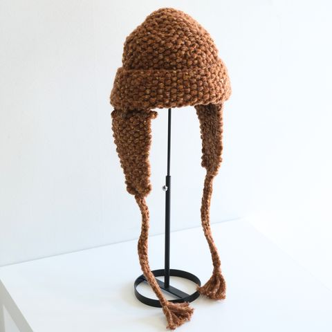WOOL MIX HAND KNIT 2WAY HAT（BROWN）