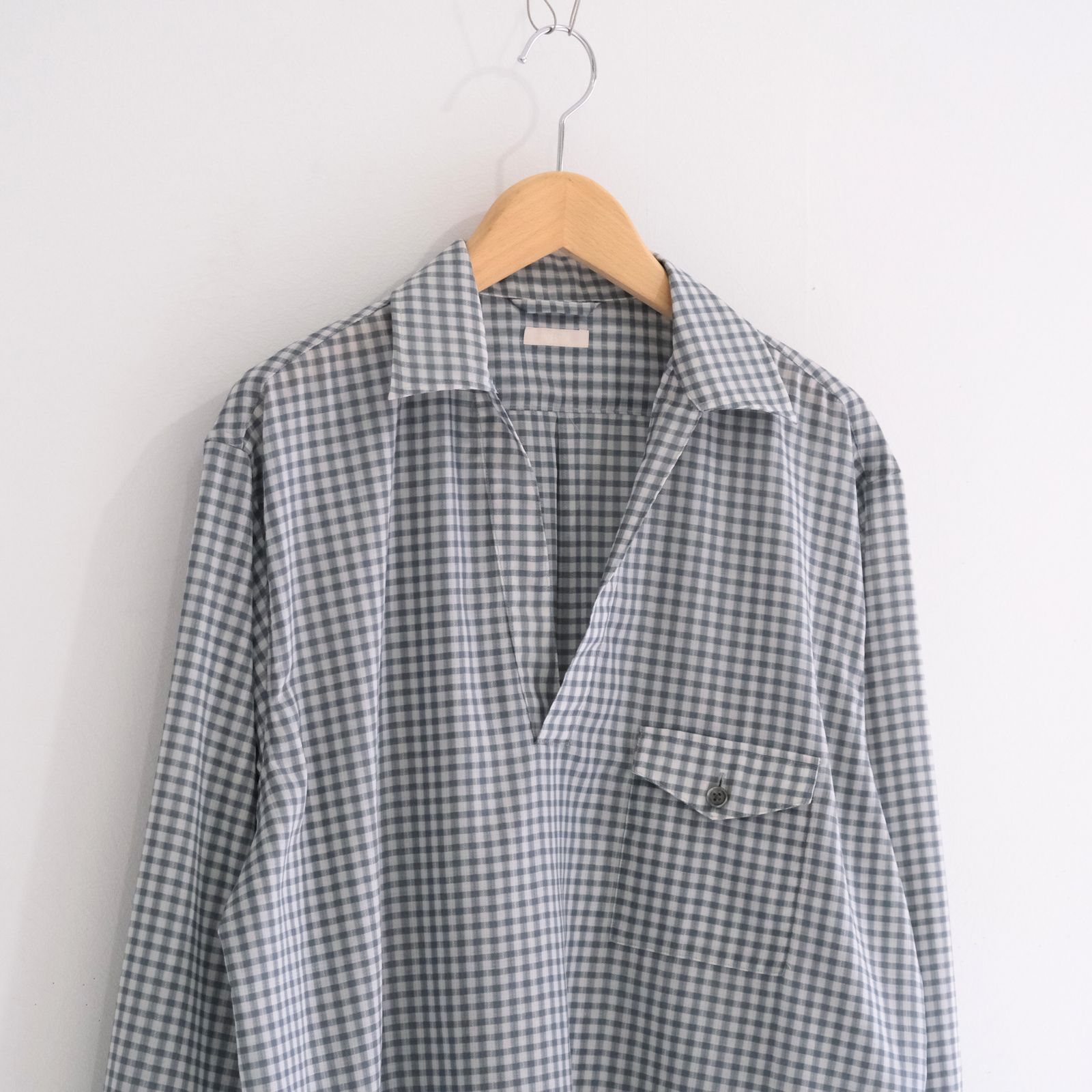 SUPER LIGHT WOOL CHECK SKIPPER SHIRT / スーパー ライト ウール チェック スキッパー シャツ（GREEN GREY）