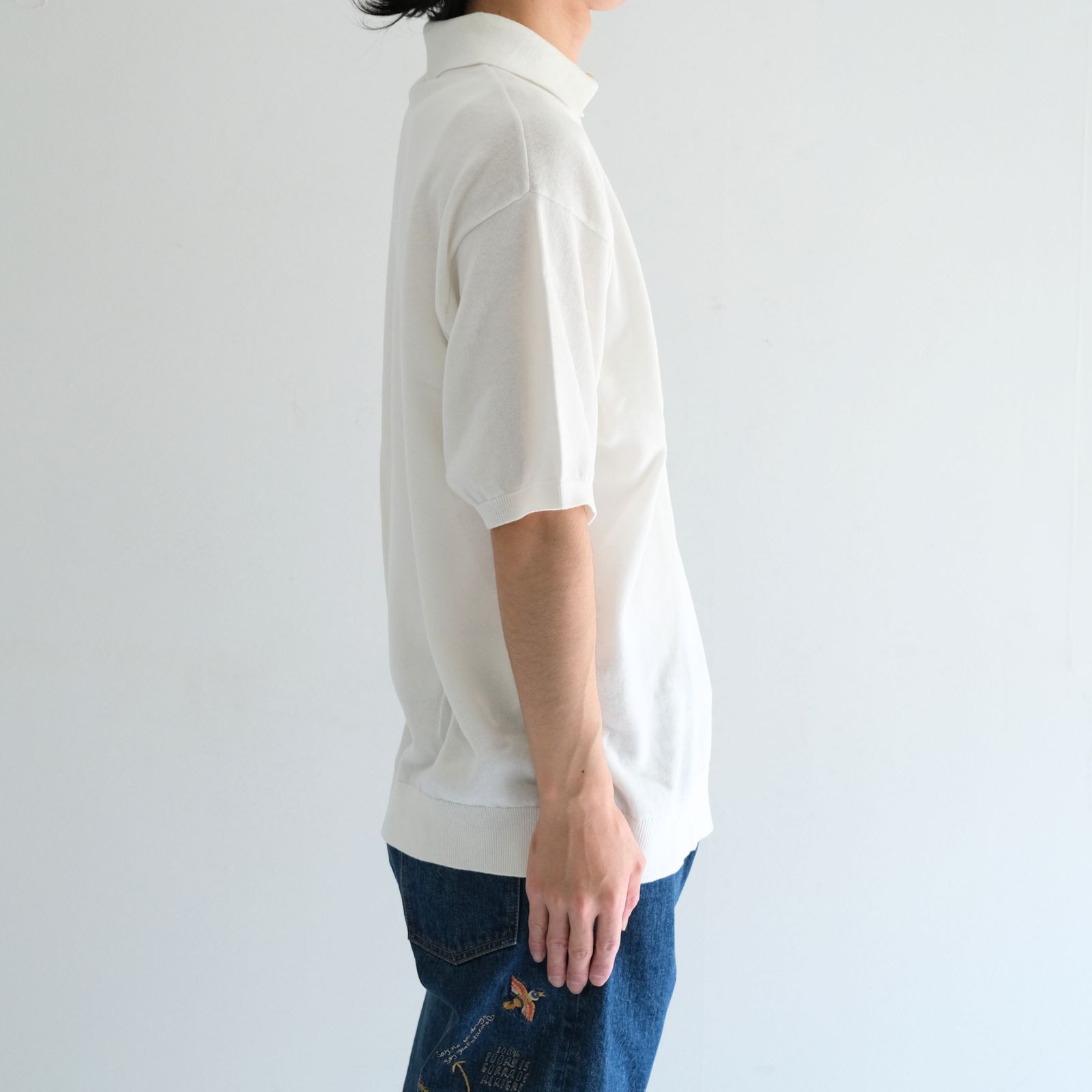 Knitted Polo Shirt /  ニット ポロ シャツ（WHITE）