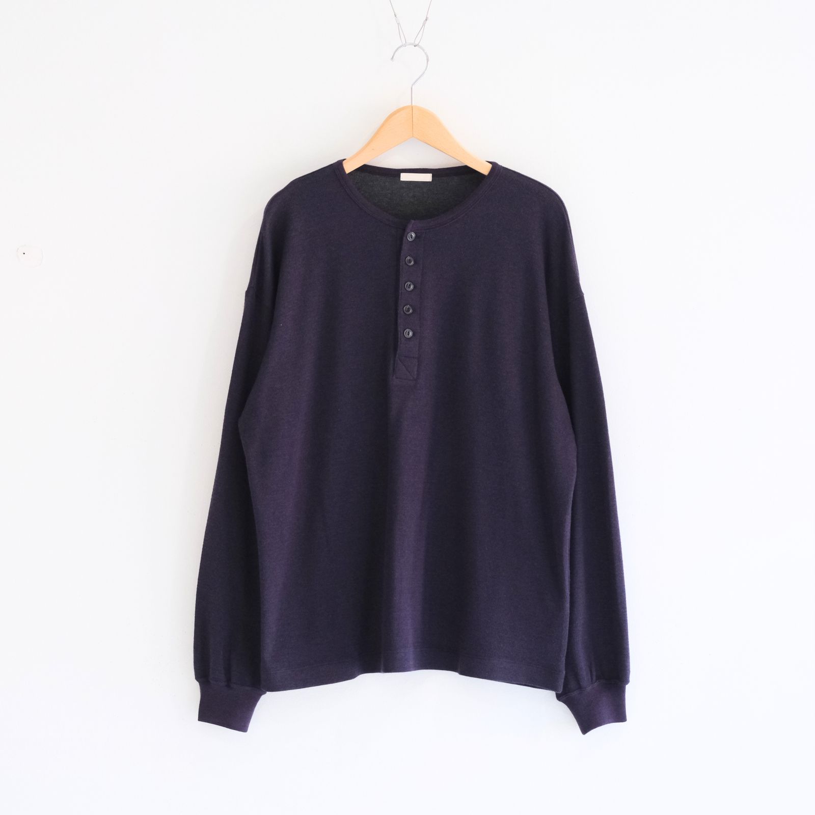 W/C HONEYCOMB HENLEY-NECK TOP（DARK PURPLE）