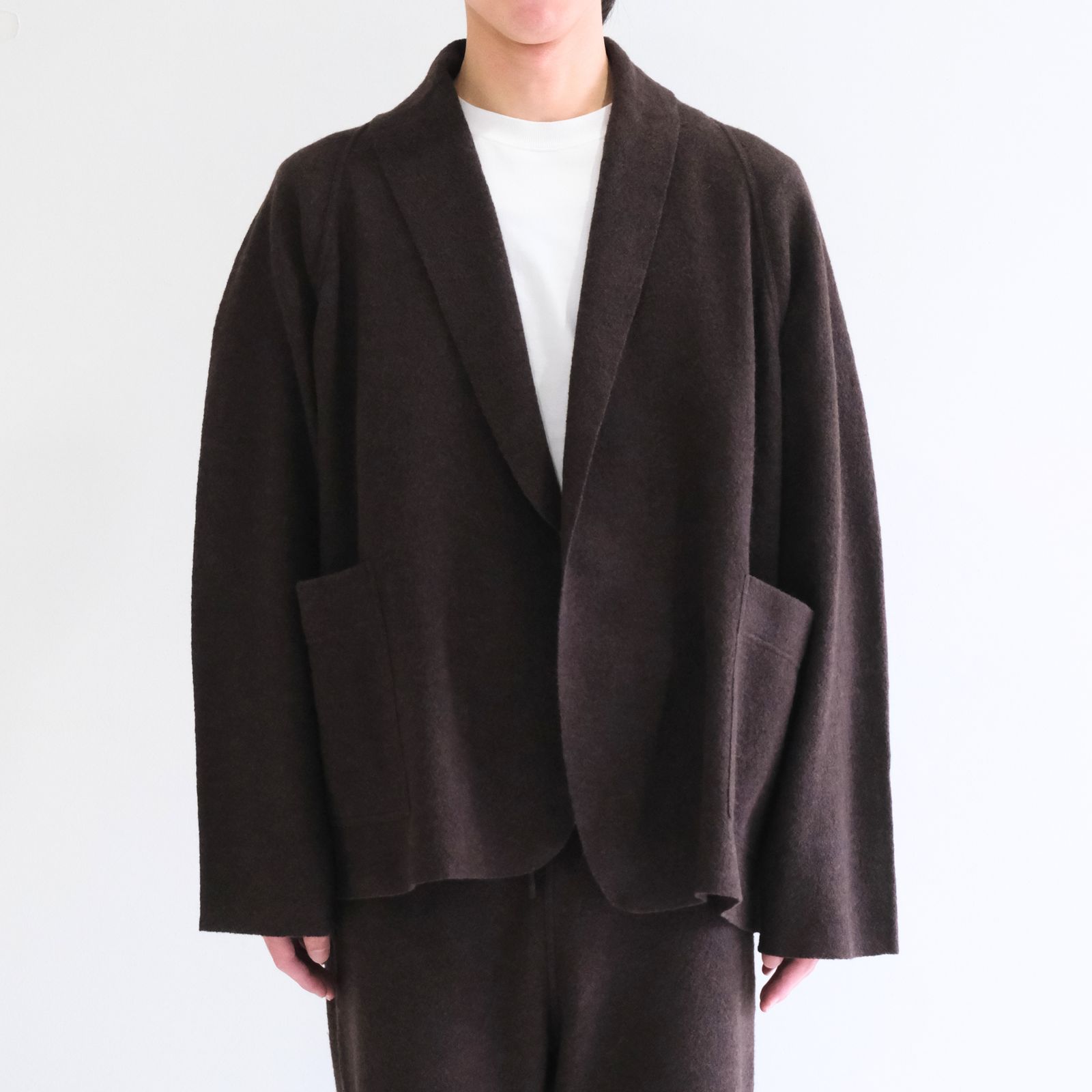 【残り1点】CARDIGAN JACKET  ‐Hard Twist Crepe Knit‐（Brown）