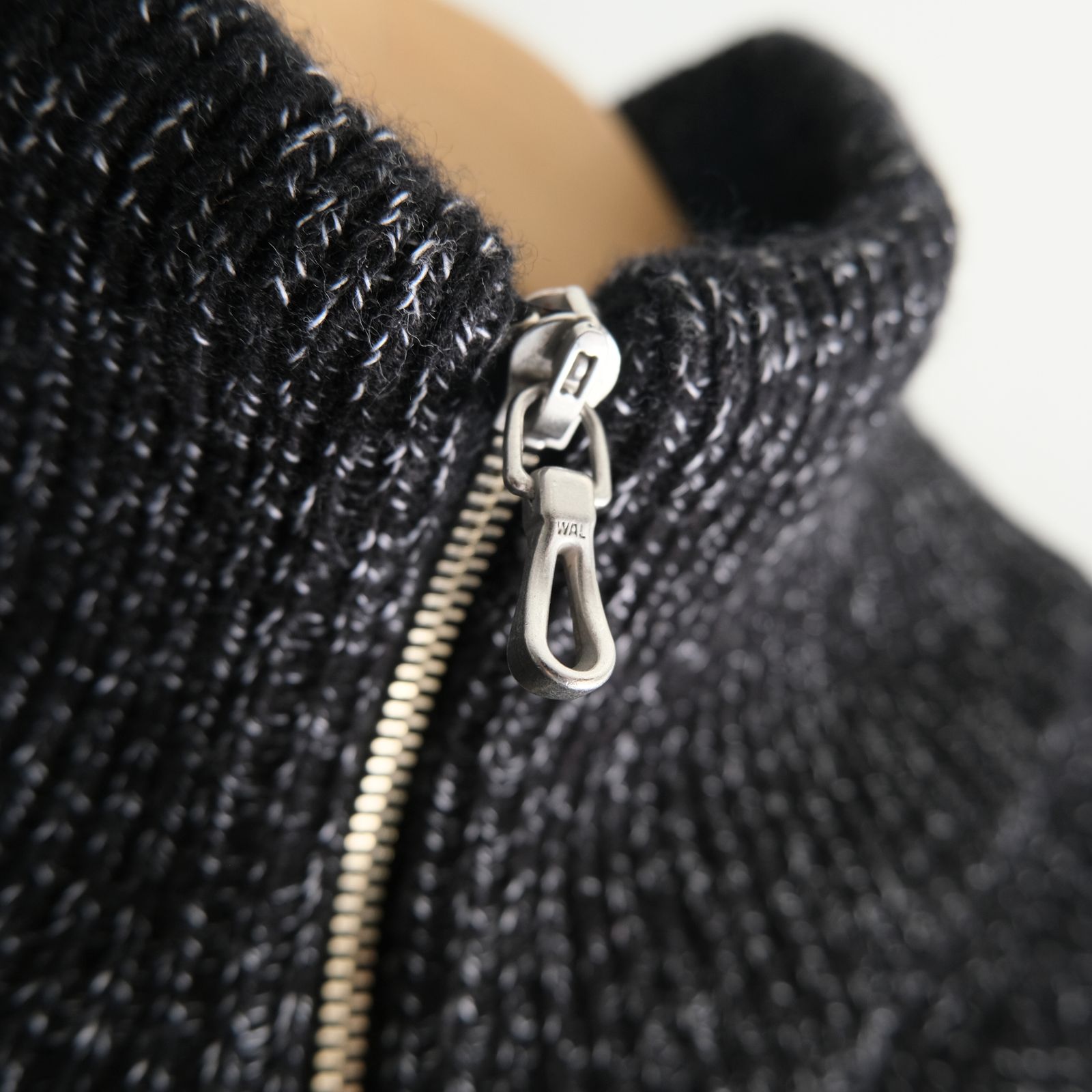 W/C MEALANGE RIB DRIVERS KNIT / ニット/ ドライバーズニット / メリノウール / BLACK