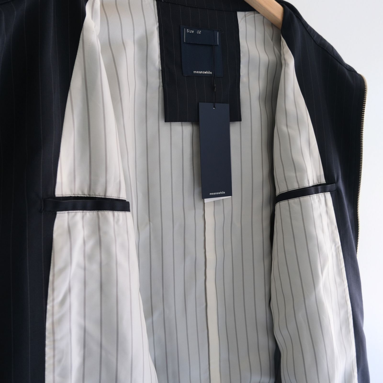 Merino Wool Stand Collar Blouson / メリノウール スタンドカラー ブルゾン（NAVY STRIPE）