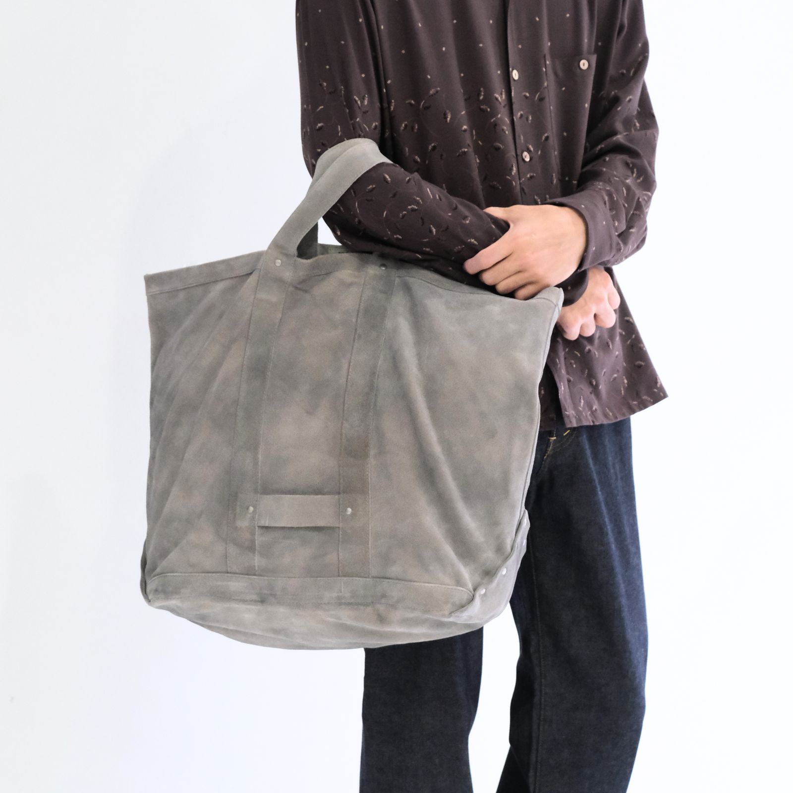 【残り1点】LEATHER TOTE BAG  - Cow split leather -（Gray）