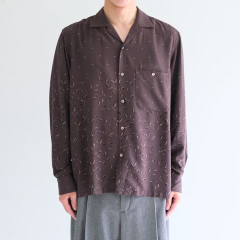 【残り1点】OPEN COLLAR SHIRTS  - Botanical print -（Dark Brown）
