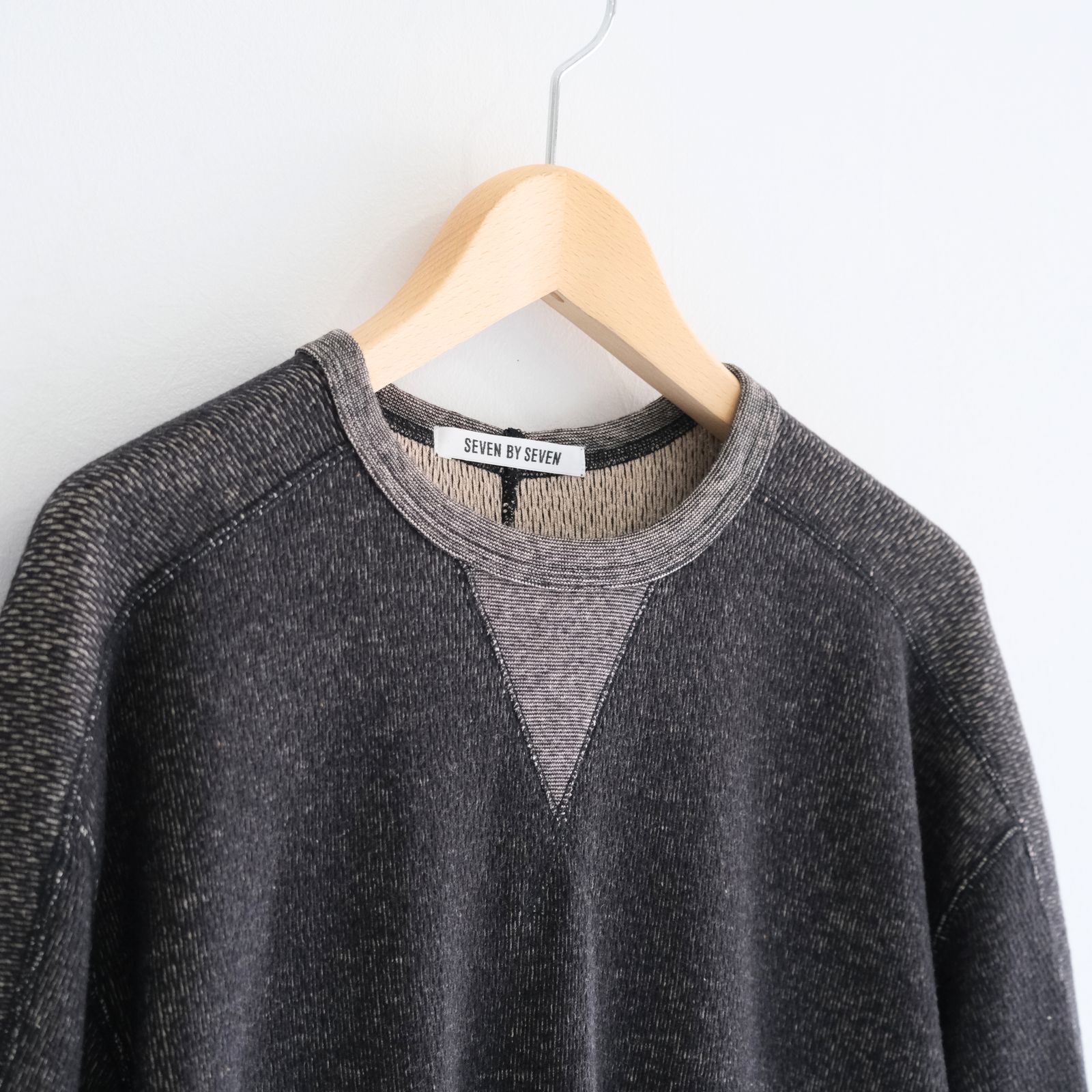 ORGANIC COTTON THERMAL TEE - Mixed ”UNSTAINED” yarn - /  Tシャツ / BLACK