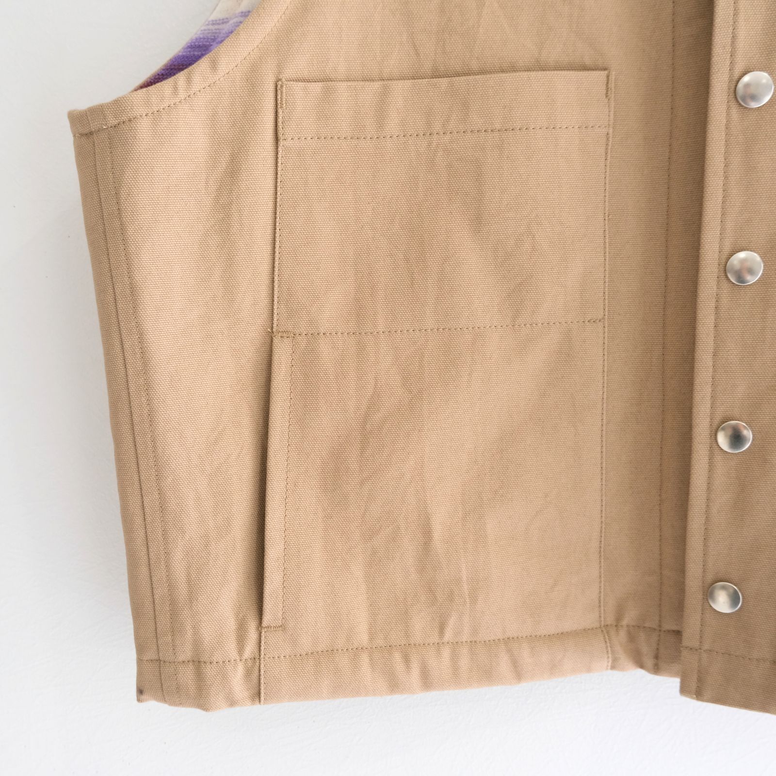 【残り1点】WORK VEST - Duck / Native Border Knit Lining -（Beige）
