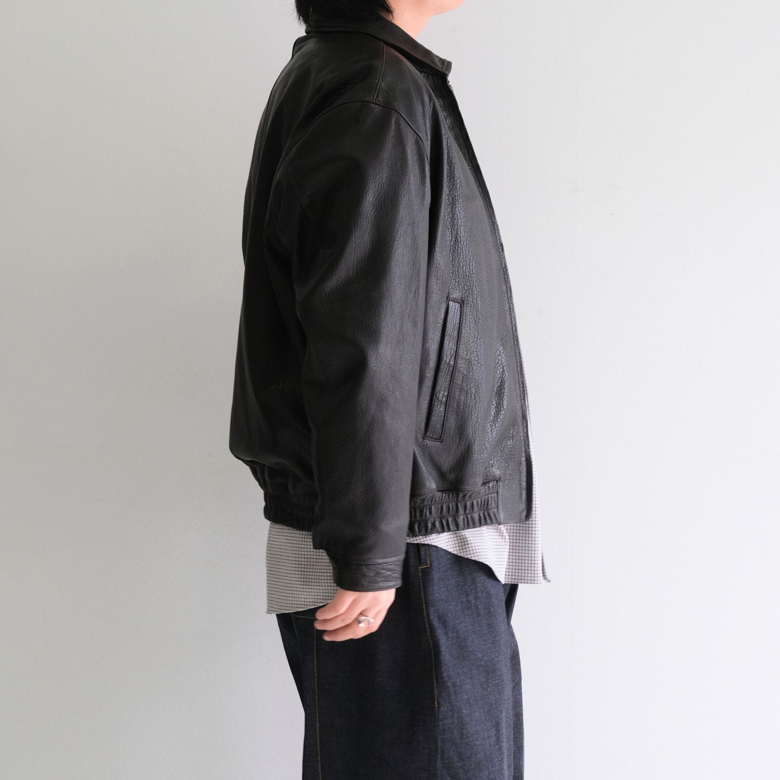LEATHER ZIP UP BLOUSON ‐Sheep Shrink leathe‐ / ジャケット / レザージャケット / Sheep leather / 羊革 / Black