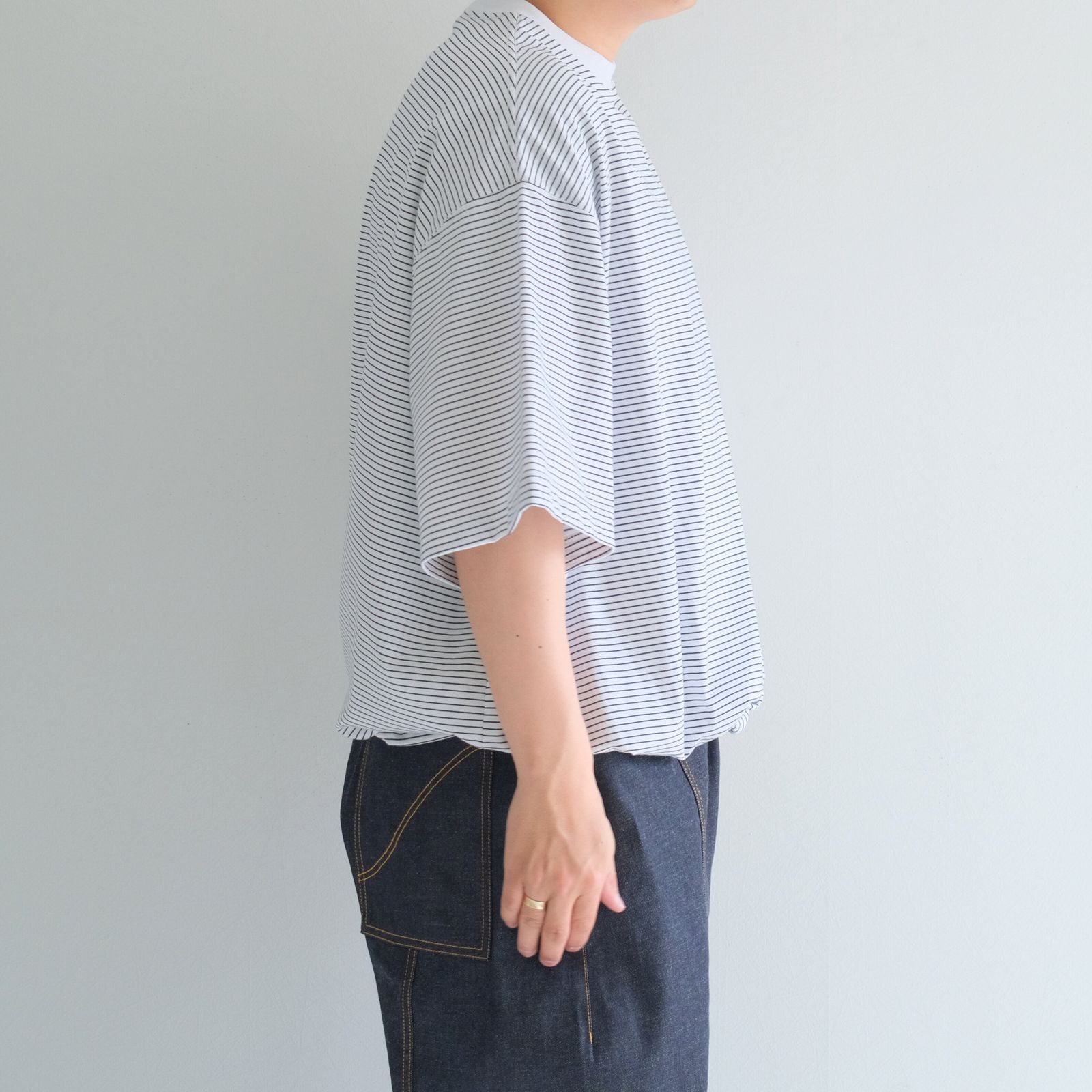 BALLOON BORDER SHORT SLEEVE T-SHIRT / Tシャツ / バルーン / ボーダー / WHITE × NAVY