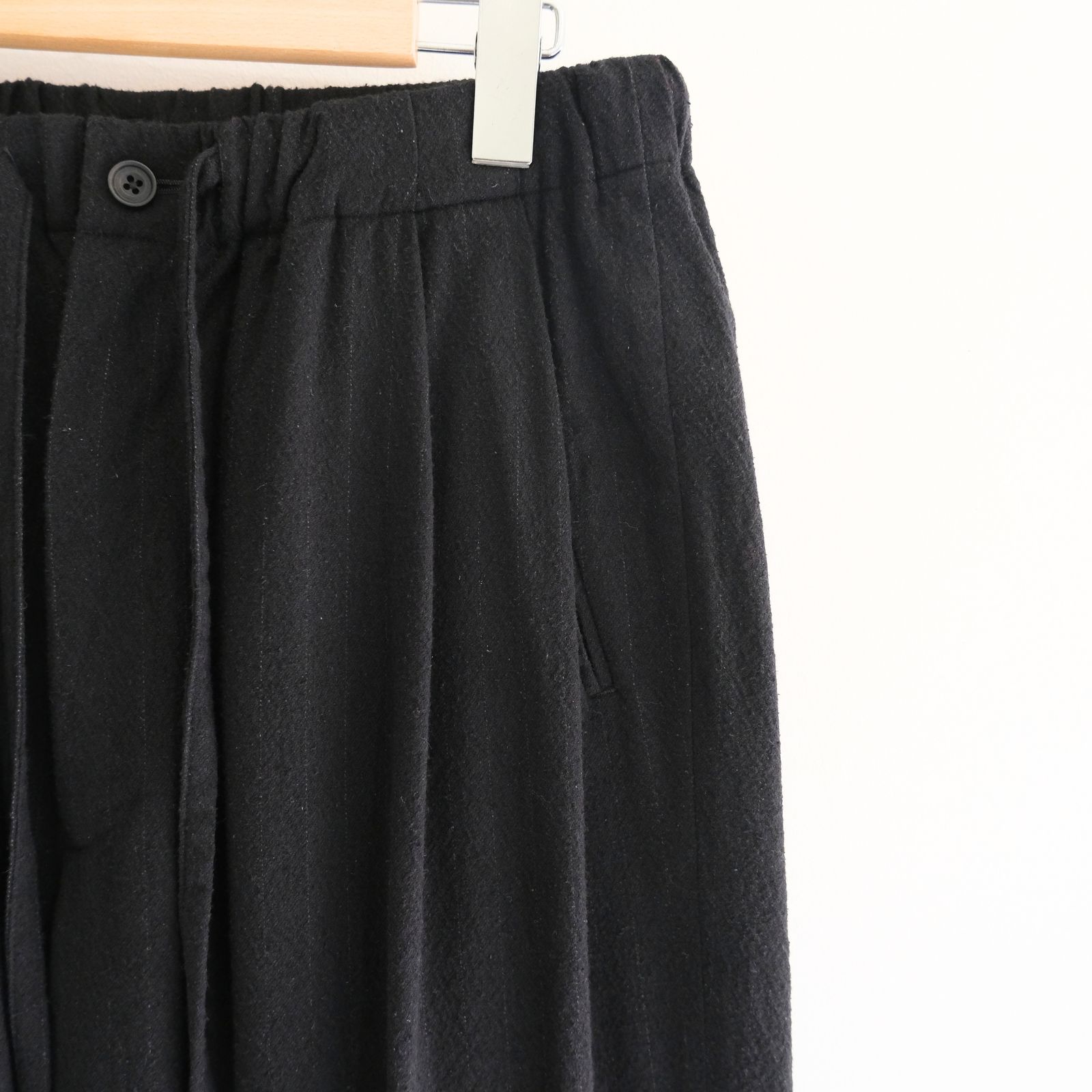 【残り1点】WASHED W/S STRIPE DRAWSTRING WIDE PANTS（BLACK）