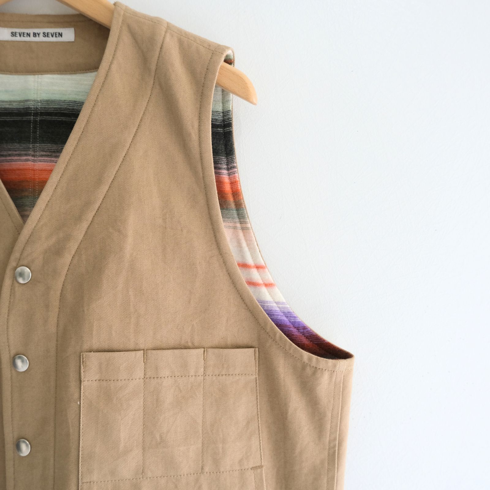 【残り1点】WORK VEST - Duck / Native Border Knit Lining -（Beige）